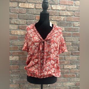 New with tags, Max Studio orange and cream Floral Blouse.  Size Large Bust